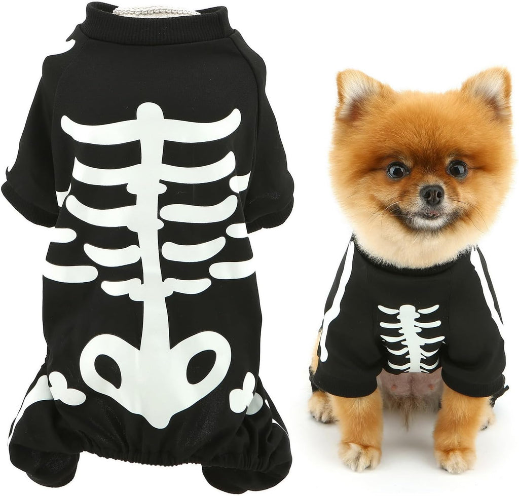 Halloween Dog Costumes for Small Dog Glow in the Dark Skeleton Pet Jumpsuit Skull Puppy Pajamas Breathable Stretchy Halloween Holiday Cosplay Party Apparel