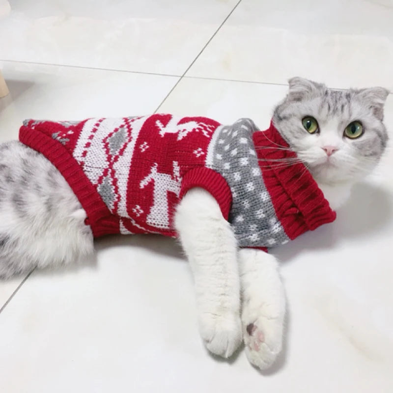 Christmas Cat Sweater Winter Warm Pet Costume for Cats Kedi Katten Sphynx Clothing Mascotas Clothes for Dog Animals Ropa De Gato
