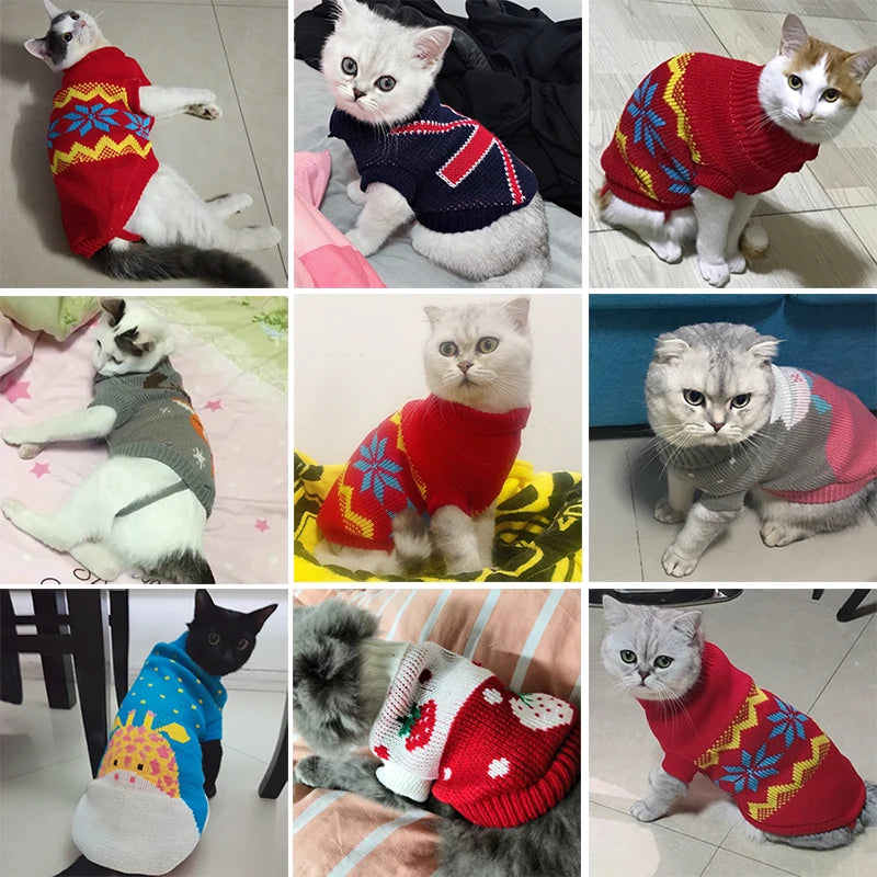 Christmas Cat Sweater Winter Warm Pet Costume for Cats Kedi Katten Sphynx Clothing Mascotas Clothes for Dog Animals Ropa De Gato