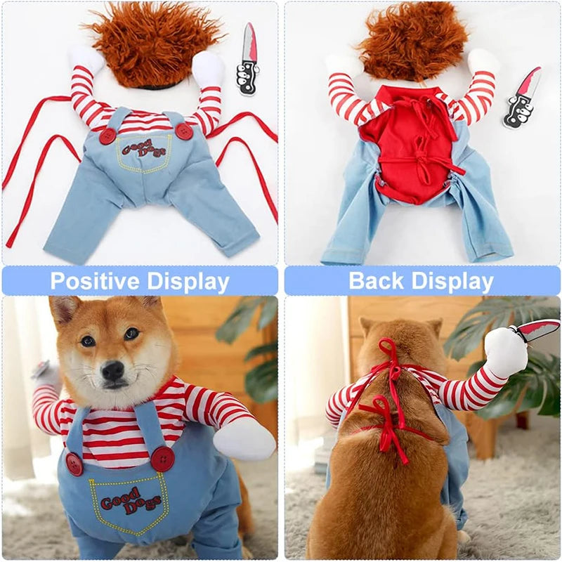 Pet Halloween Costume Dog Clothing Chucky Jumpsuit Dog Deadly Doll Cosplay Funny Party Costume Dog Clothes for Small Medium Dogs